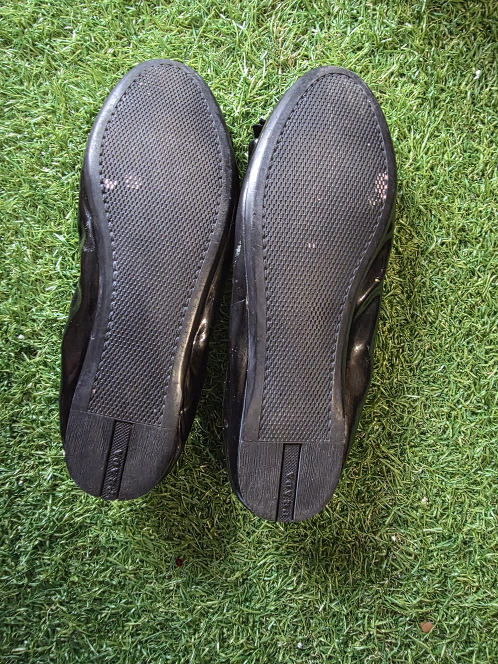 Prada Black Patent Leather Bow Flats with Gold Logo - Picture 6 of 6